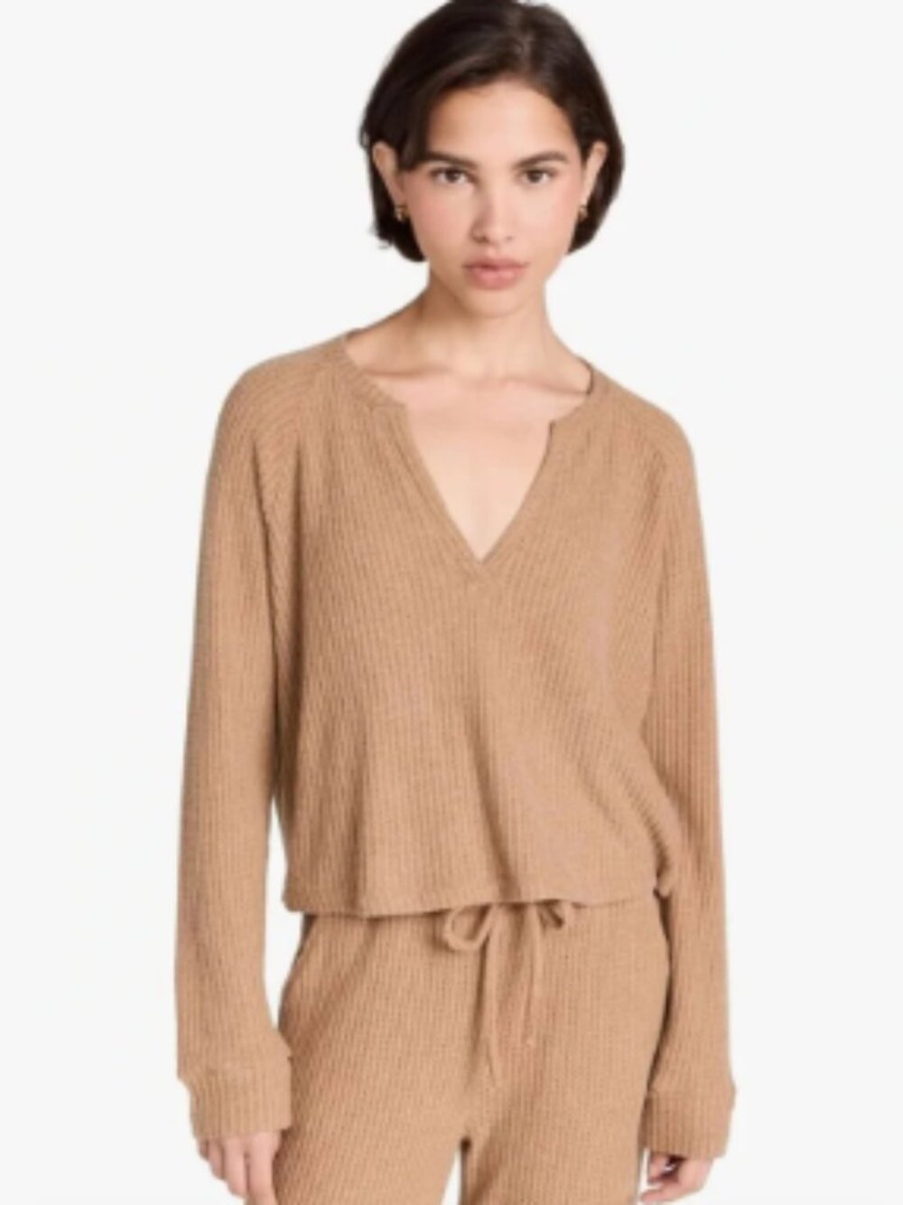 *NICE* Beyond Yoga waffle long sleeve top in camel brown - size L